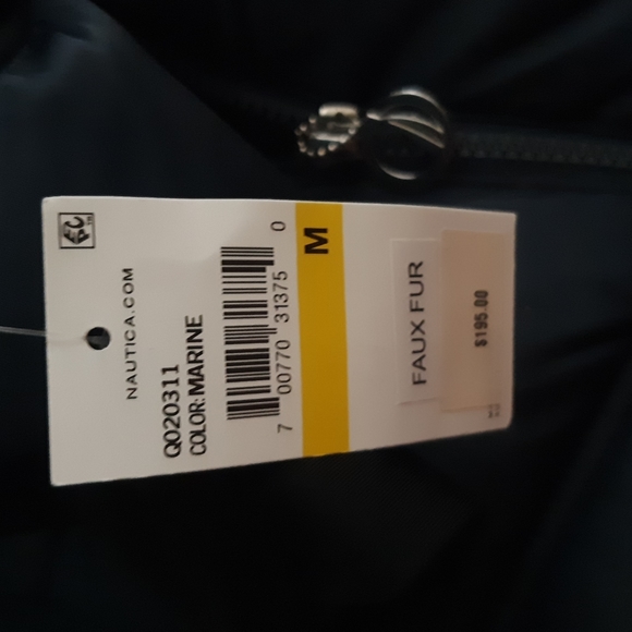 Nautica Faux Fur Trim Puffer Jacket in Navy Blue - Picture 10 of 15